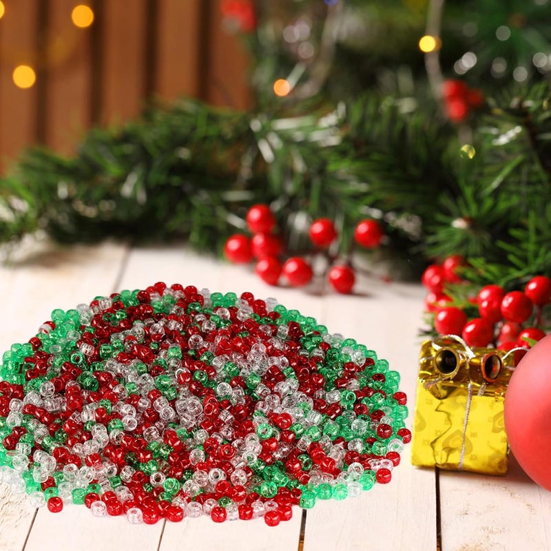 FINEWEN Christmas Beads(1200Pcs 6x9mm) Pony Beads Bulk, Red White Green Glitter Bead for Hair Braids, Christmas Decoration,Friendship Crafts (Xmas Glitter) - Image 4